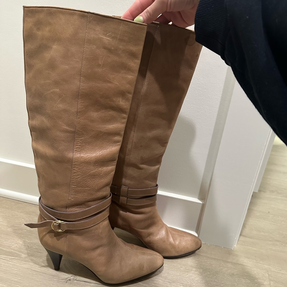 Vintage Loefflee Randall Taupe Riding Boots—Size 9.5 Authentic Italian made